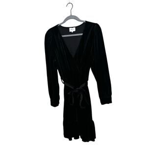 Choklate Paris‎ Black Velvet Belted Wrap Dress Large